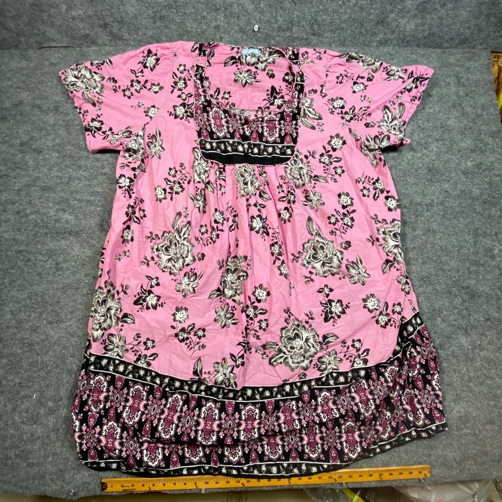Only Necessities Pink Floral Paisley Cotton Tunic Top Plus Size 5X 38/40 Boho
